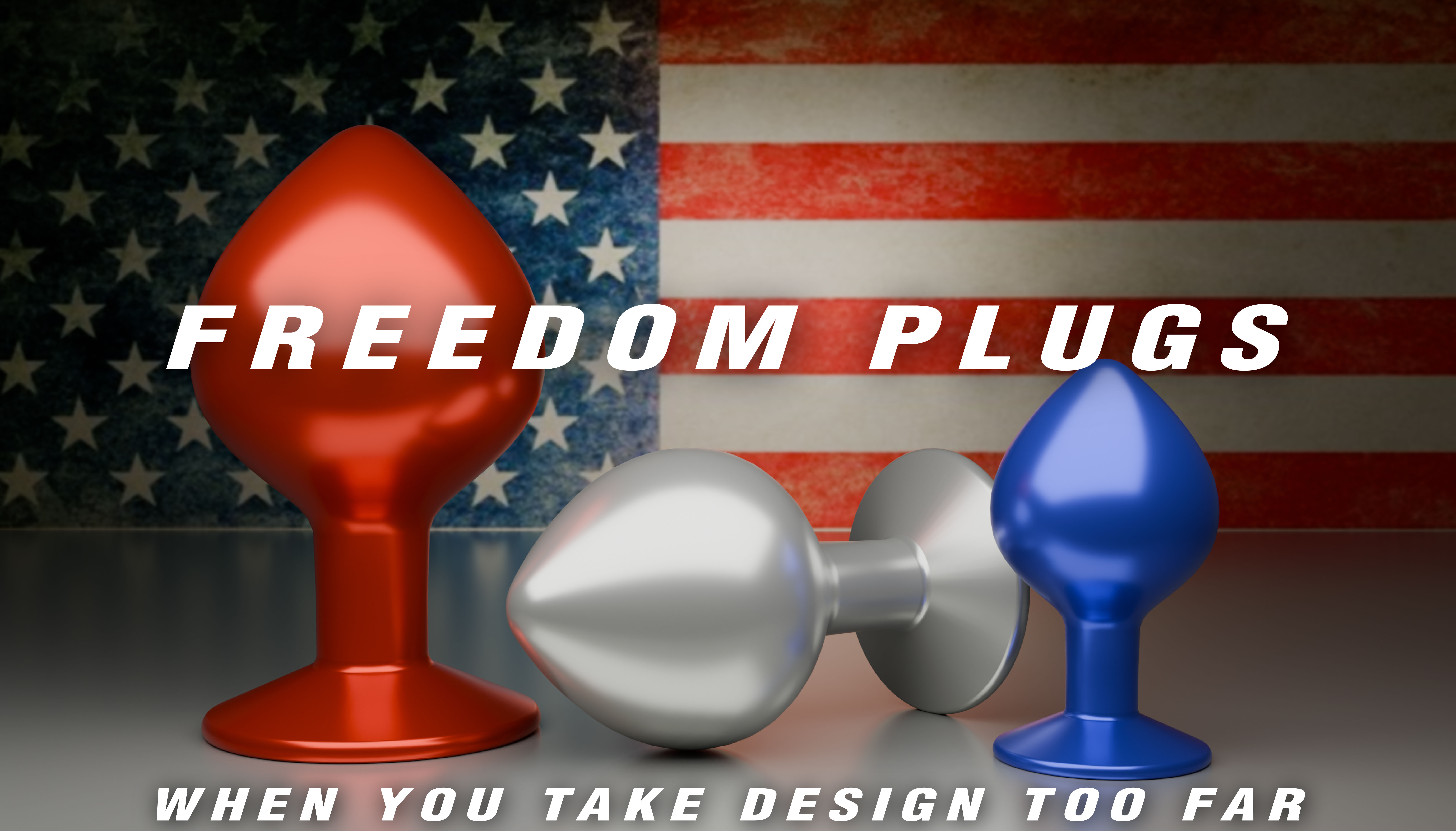 Freedom Plugs Blender Render with text overlay